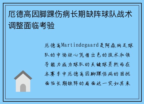 厄德高因脚踝伤病长期缺阵球队战术调整面临考验
